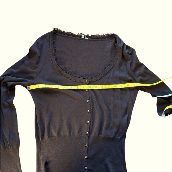 Tahari Deep Scoop Neck Brown Lightweight Cotton/Silk Cardigan - Large - Picture 7 of 8